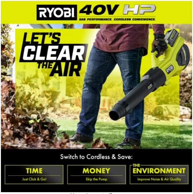 Ryobi 40V HP Brushless Whisper Series 190 MPH 730 CFM Cordless Battery Jet Fan Leaf Blower (Tool Only)