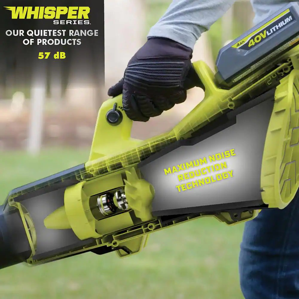 Ryobi 40V HP Brushless Whisper Series 190 MPH 730 CFM Cordless Battery Jet Fan Leaf Blower with (2) 4.0 Ah Batteries & Charger