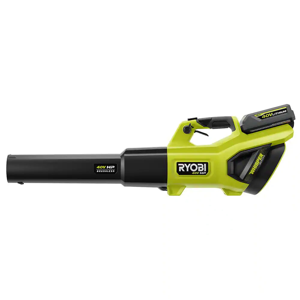 Ryobi 40V HP Brushless Whisper Series 190 MPH 730 CFM Cordless Battery Jet Fan Leaf Blower with (2) 4.0 Ah Batteries & Charger