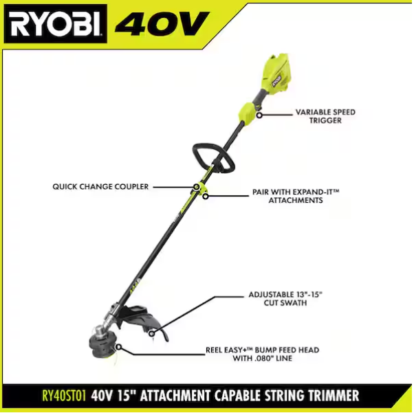 Ryobi 40V 15 in. Expand-It Cordless Battery Attachment Capable String Trimmer (Tool Only)