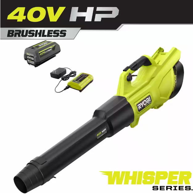 40V HP Brushless Whisper Series 155 MPH 600 CFM Cordless Battery Leaf Blower with 4.0 Ah Battery and Charger