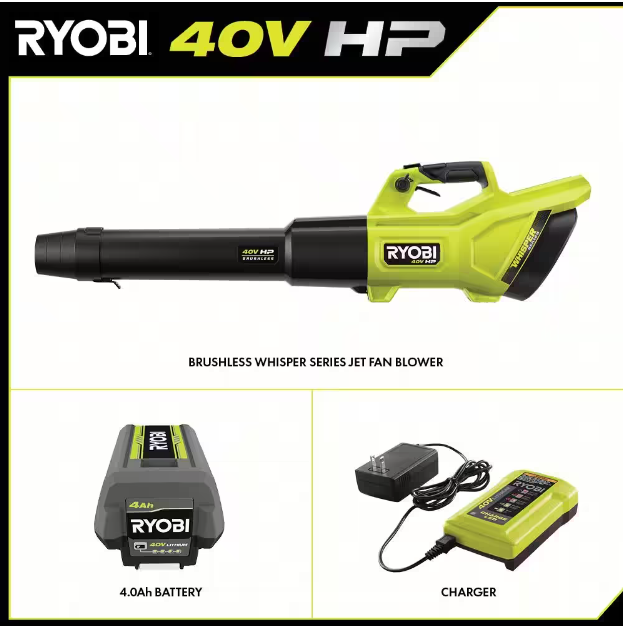 40V HP Brushless Whisper Series 155 MPH 600 CFM Cordless Battery Leaf Blower with 4.0 Ah Battery and Charger
