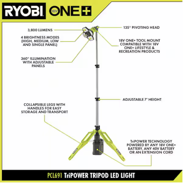 Hybrid Tri-Power Tripod Light (Tool Only)