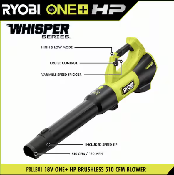 Ryobi ONE+ HP 18V Brushless Cordless 130 MPH 510 CFM Leaf Blower (Tool Only)