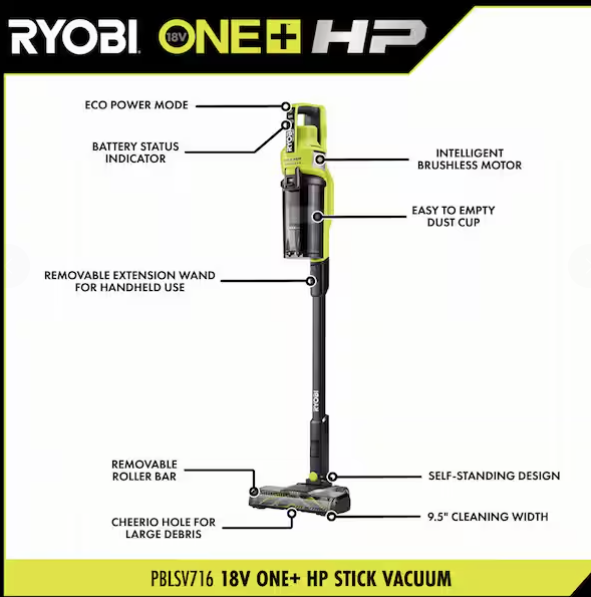 Ryobi ONE+ HP 18V Cordless Pet Stick Vacuum Cleaner (Tool Only)